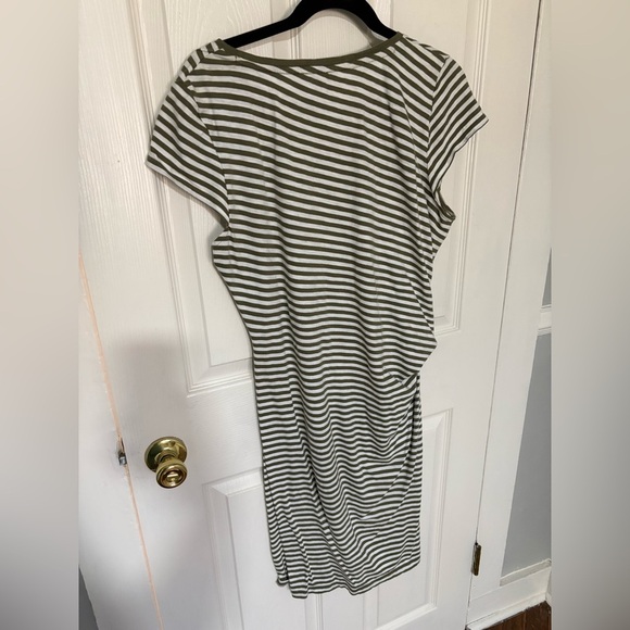 Talbots Tie Detail Knit Shift Dress in Olive Green Stripe | Size Large - Picture 7 of 9